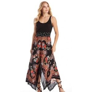 Bila Boho Skirt Womens XL Black Paisley Handkerchief Hem Festival Asymmetrical